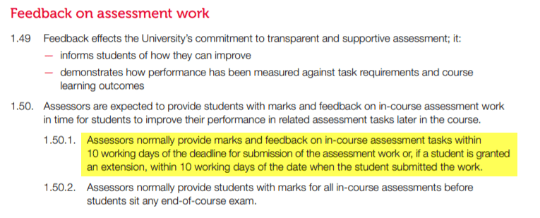 The following are excerpts from the RMIT Assessment Processes (RMIT University 2018, p. 9)