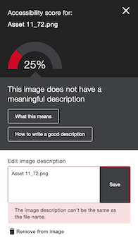 Low accessibility score with a incorrect image description